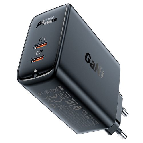 Acefast PD50W 2 kimenetes töltő adapter - fekete